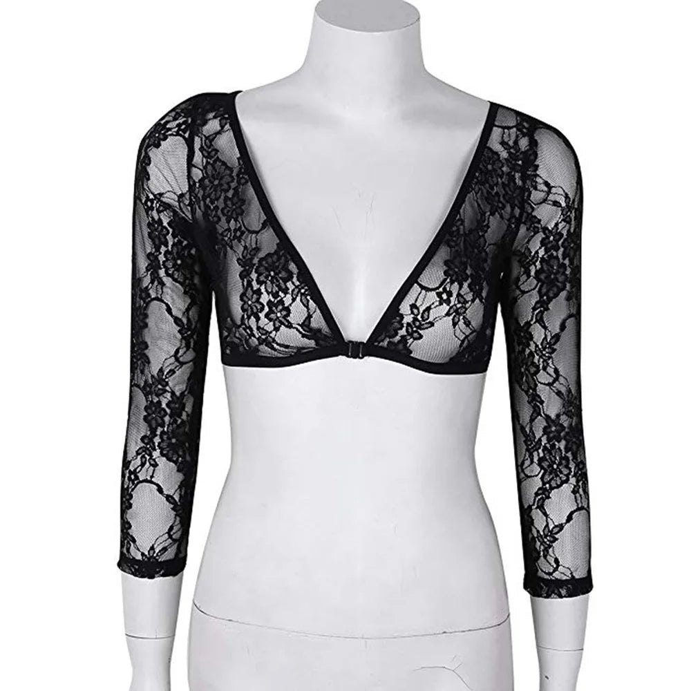 2022 New Women Lace Vest Sheer Mesh Seamless Arm Shaper Slimming Short Cropped Top V-Neck Hollow CardiganAcces Plus Size S-3XL