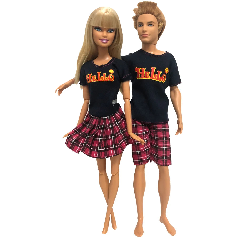NK 2 Set 30CM Doll Mixed Male Girl Doll Clothes Fashion Doll Dress 11.5 inch Doll Clothes For 1/6 Dolls Accessories Gift Toy J J