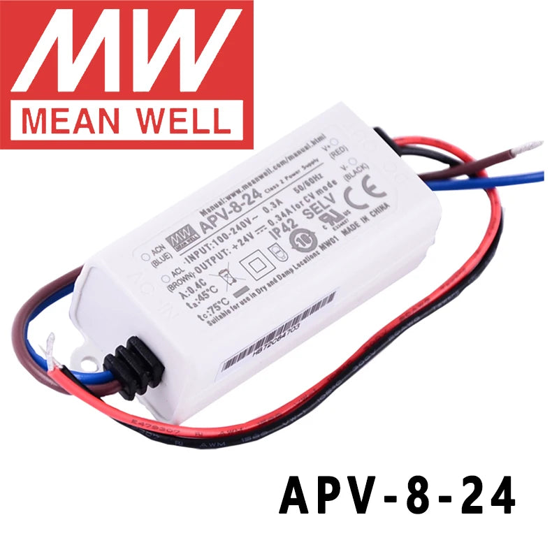 Original Mean Well APV-8-24 meanwell 24V/0.34A Constant Voltage design 8W Single Output LED Switching Power Supply