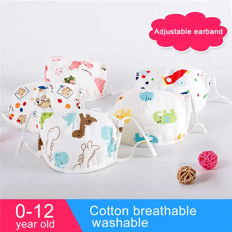 Kids Baby Anti Dust Face Mask Cartoon Washable Mouth Cover Bacterial Proof Animal Breathing Reusable Cotton Mask 0-12years