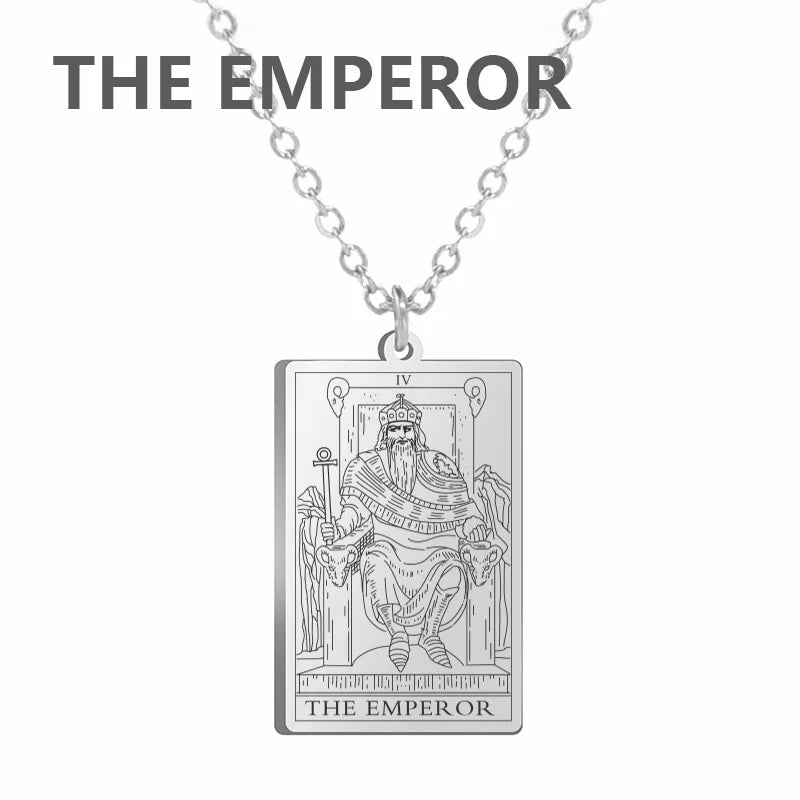 Dawapara Tarot Cards Necklace Women Stainless Steel Necklace Wealth Amulet Classic Tarot Major Arcana Divination Charm Jewelry