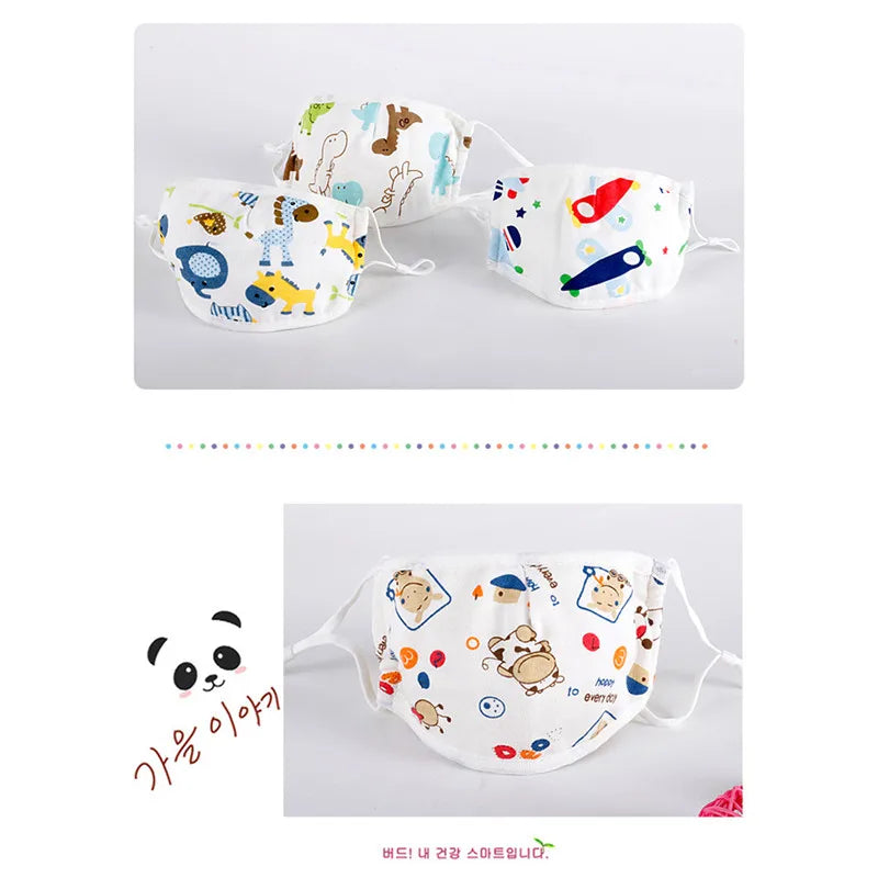 Kids Baby Anti Dust Face Mask Cartoon Washable Mouth Cover Bacterial Proof Animal Breathing Reusable Cotton Mask 0-12years