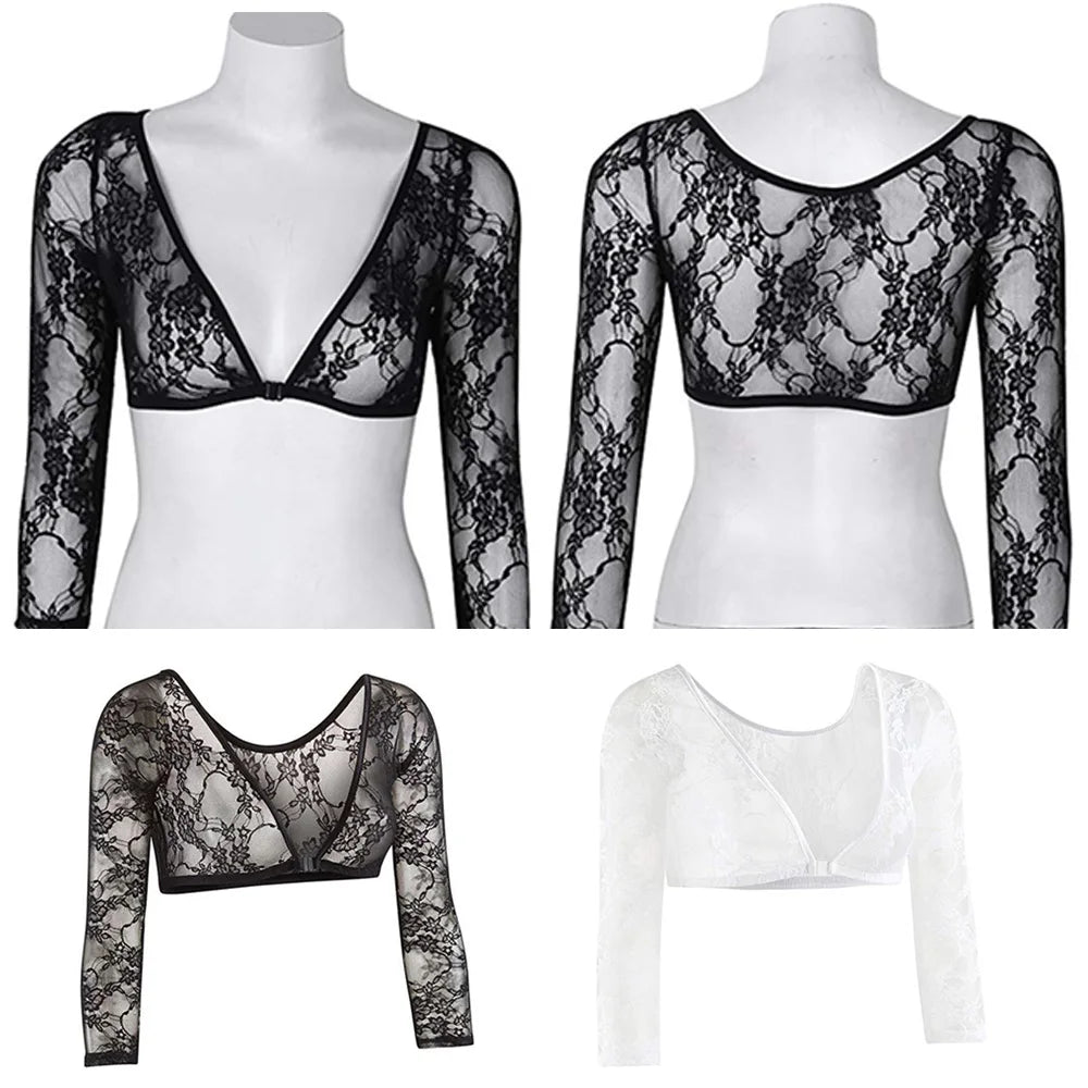 2022 New Women Lace Vest Sheer Mesh Seamless Arm Shaper Slimming Short Cropped Top V-Neck Hollow CardiganAcces Plus Size S-3XL