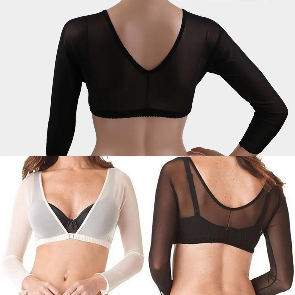 2022 New Women Lace Vest Sheer Mesh Seamless Arm Shaper Slimming Short Cropped Top V-Neck Hollow CardiganAcces Plus Size S-3XL