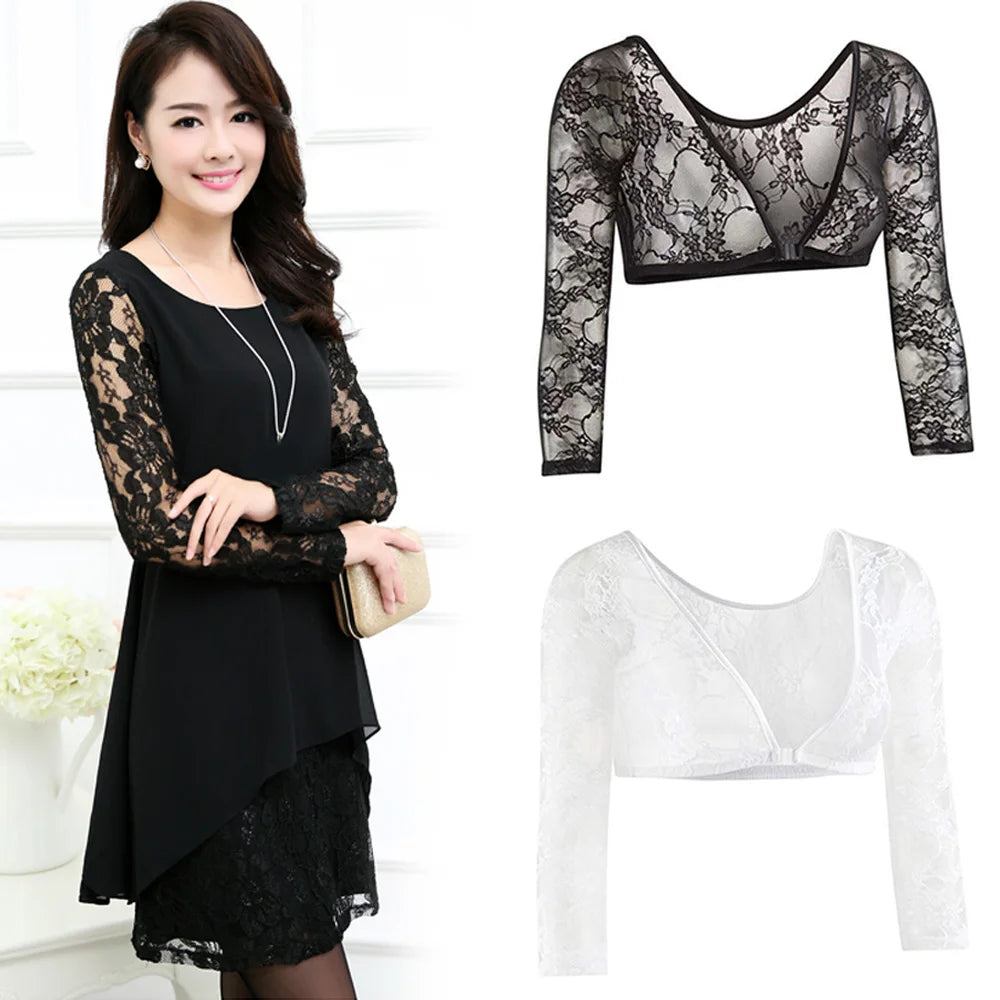 2022 New Women Lace Vest Sheer Mesh Seamless Arm Shaper Slimming Short Cropped Top V-Neck Hollow CardiganAcces Plus Size S-3XL