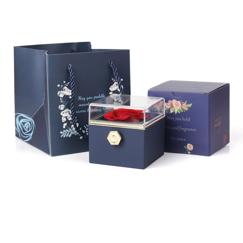 Personality Lettering Stainless Steel Double Ring Heart Necklace Rotating Rose Jewel Case and Packing Box Reversible Necklace Box