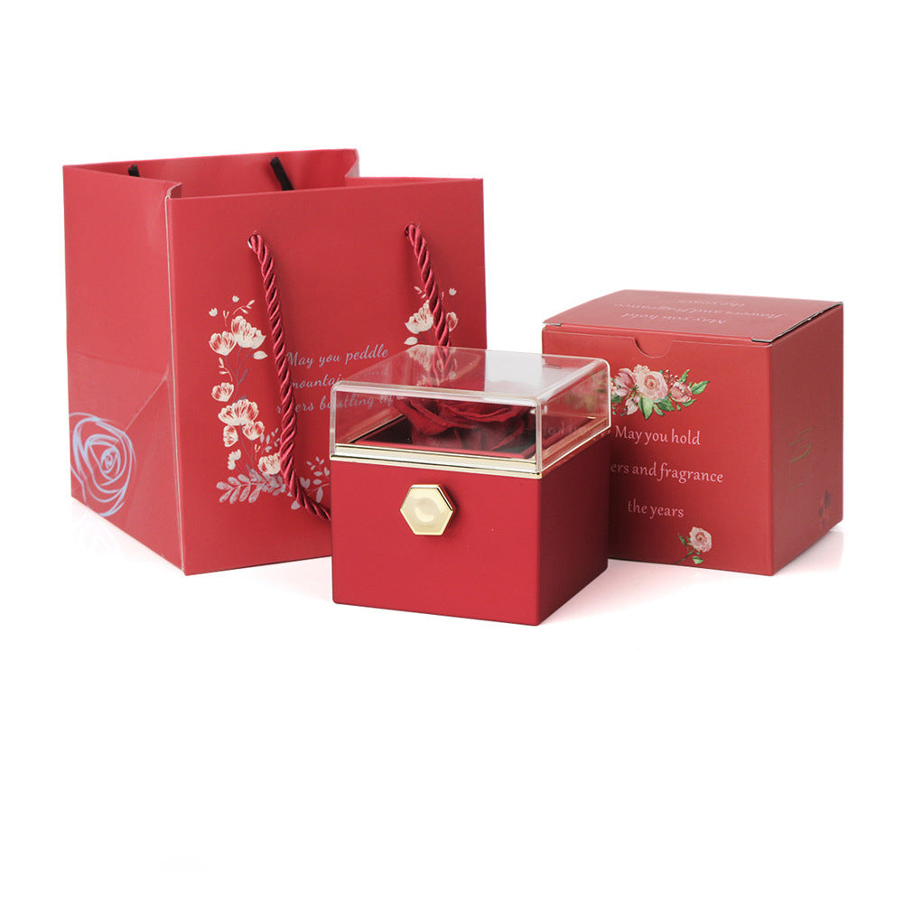 Personality Lettering Stainless Steel Double Ring Heart Necklace Rotating Rose Jewel Case and Packing Box Reversible Necklace Box