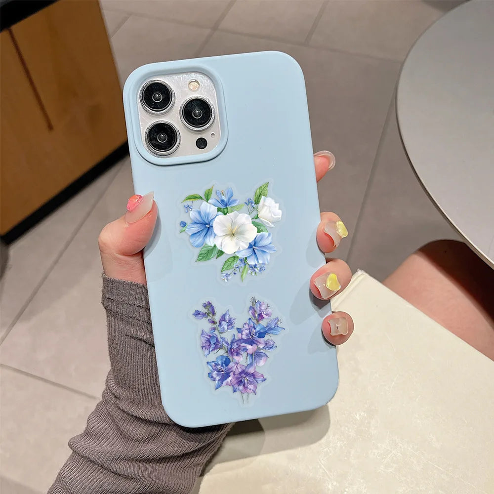60PCS Transparent Flowers Stickers Graffiti Stickers DIY Diary Phone Case Handmade Scrapbook Aesthetic Stickers