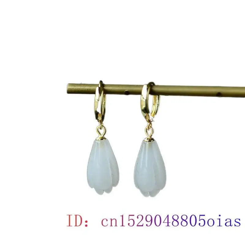 White Jade Magnolia Earrings Gemstone Zircon Natural Women Crystal Charm Chalcedony Gifts Amulet Lucky Jewelry Fashion