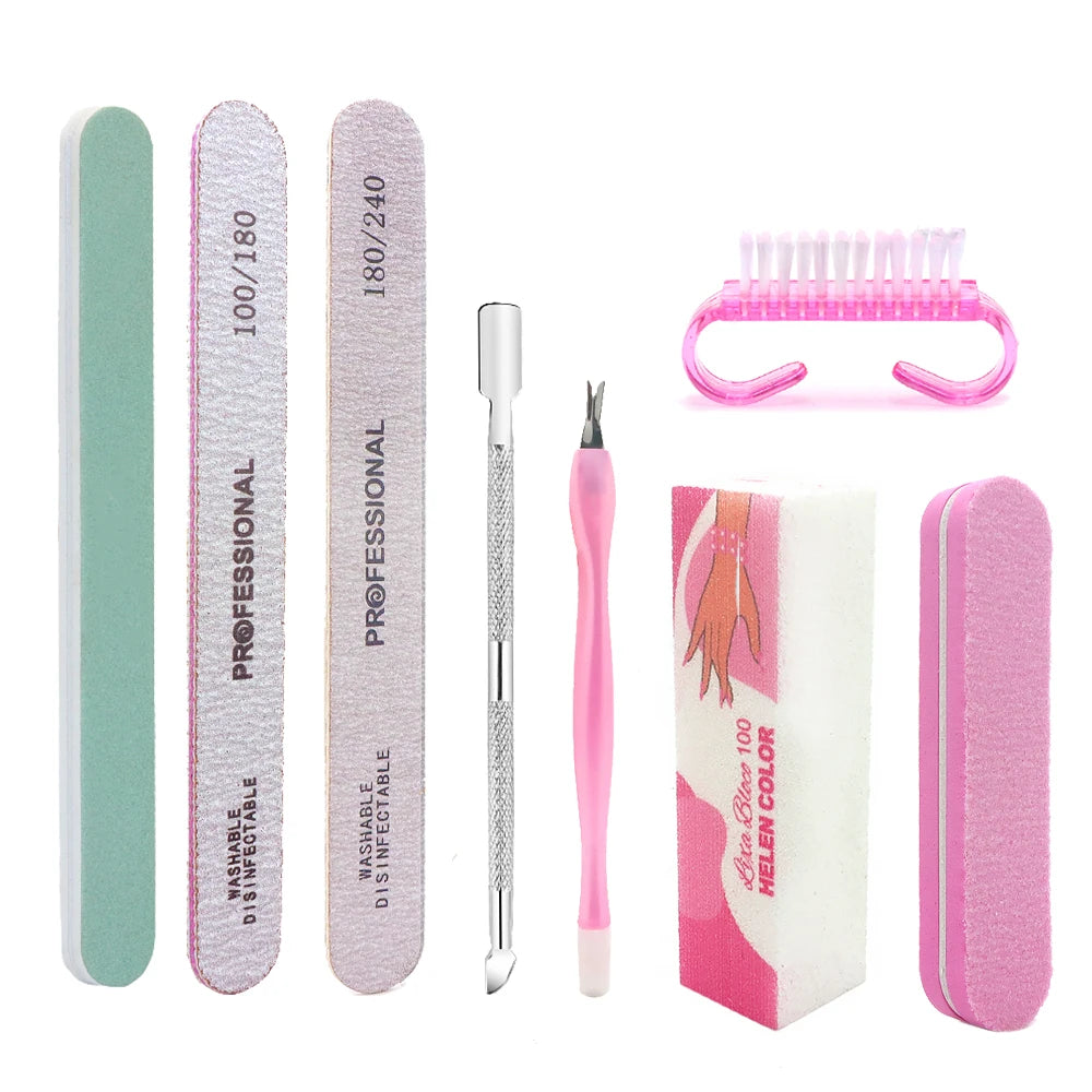 8pcs/Set Nail Manicure Care Tool Kit Nail Buffer Professional Nail Files Brush Manicure Pedicure UV Gel Nails Polish Art Tools