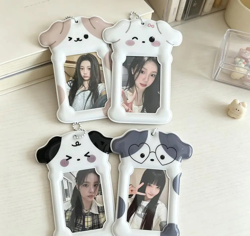 Ins Style Cartoon Puppy Photocard Holder with Keychains Cute 3inch Cards Protect Sleeves for Students