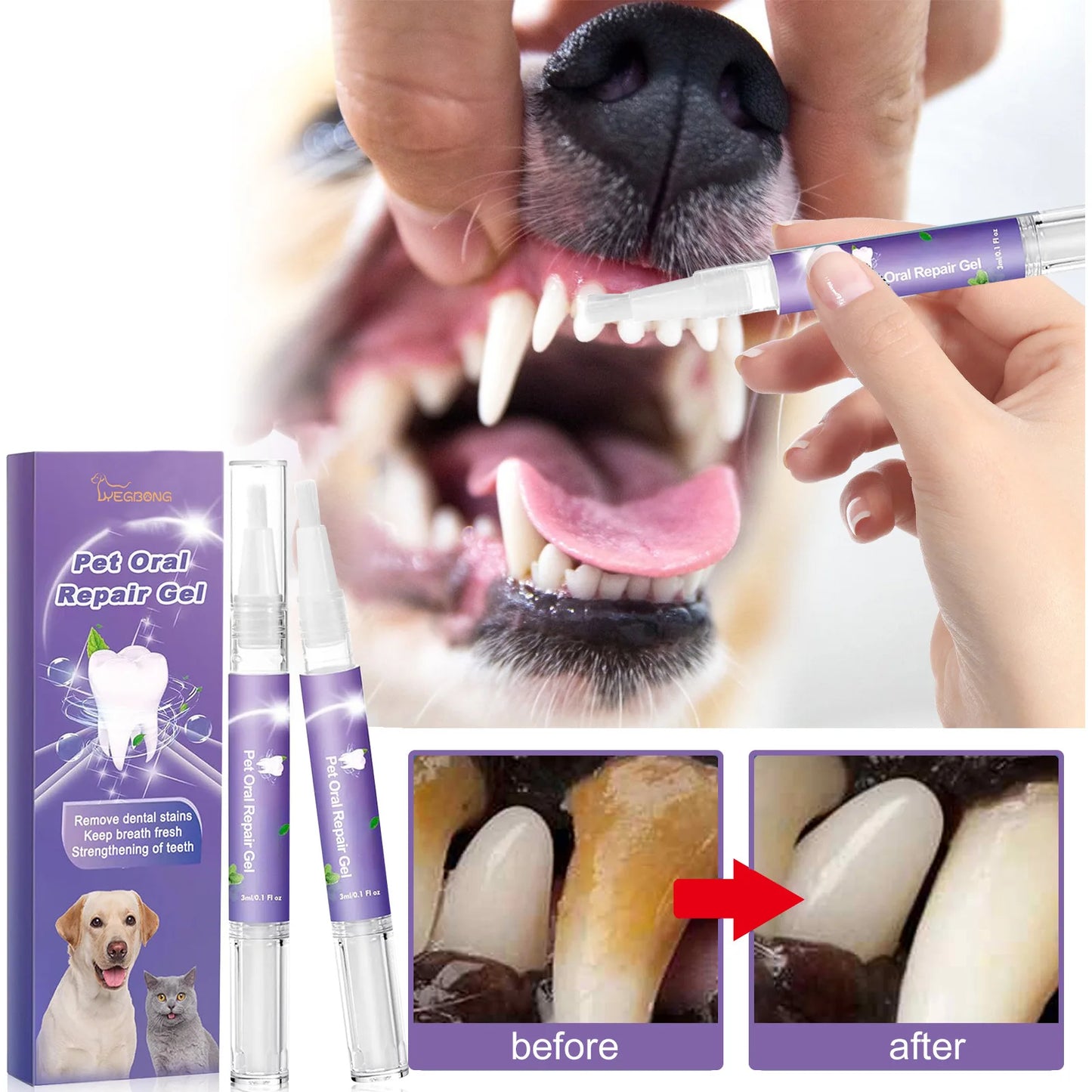 Pet Oral Repair Gel Puppy Tartar Removal Odor Eliminator Whiten Cats Dogs Teeth Stain Remover Gum Care Pet Teeth Cleaning Gel