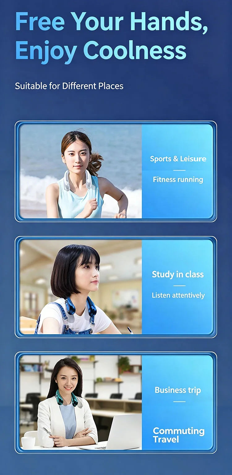 5 Speeds Neck Fan, LED Display, 360° Airflow, Quiet Portable USB Wearable Fan for Travel Office Home