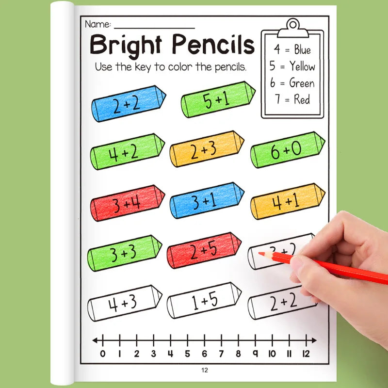 32-Page Interactive Math Learning Workbook with Addition & Subtraction Worksheets, Crossword Puzzles, Colorful Math Activities
