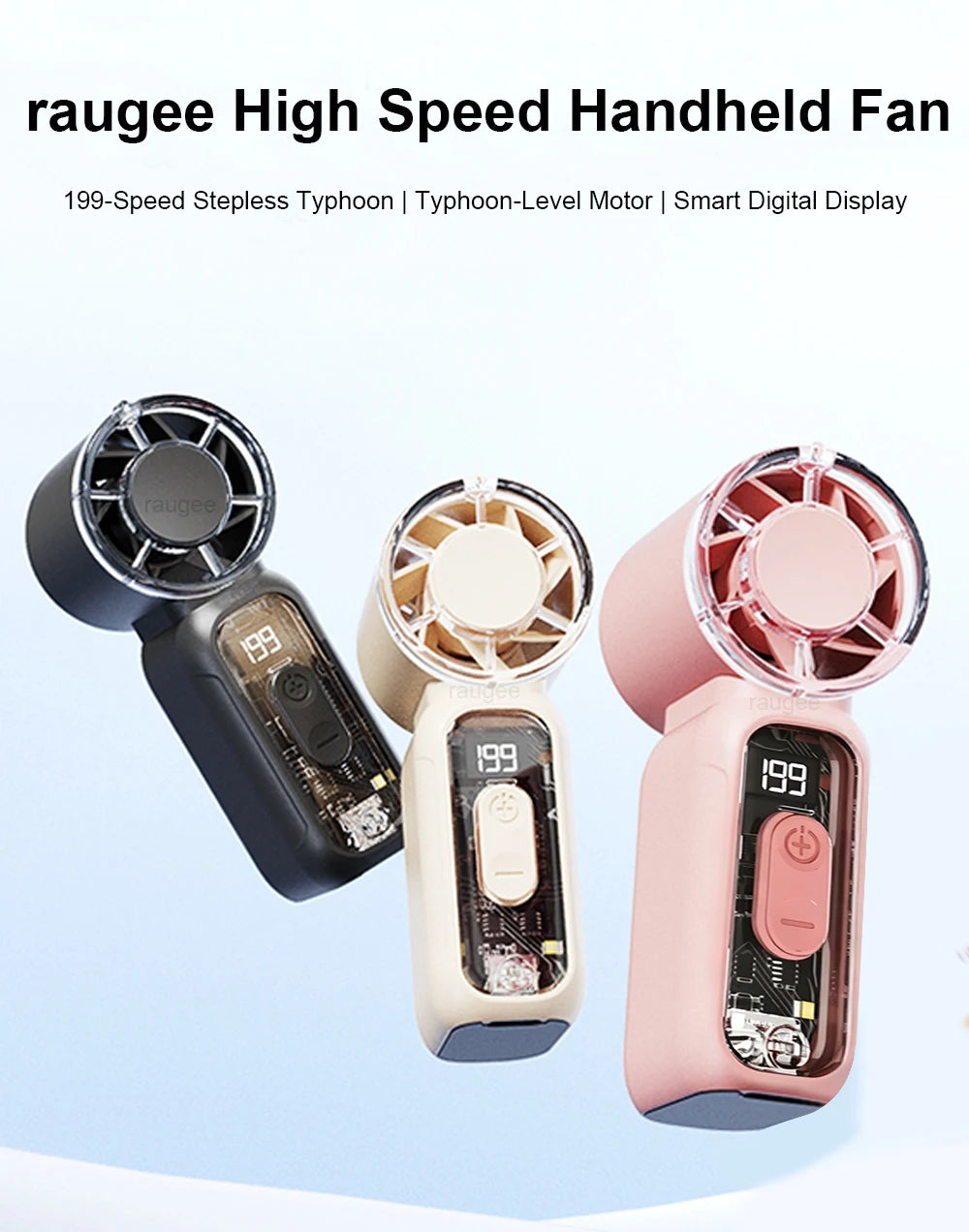 Mini Portable Handheld Fan Personal Pocket-Sized Digital Display Hand Fan USB Rechargeable Outdoor Small Pocket Hand Fan