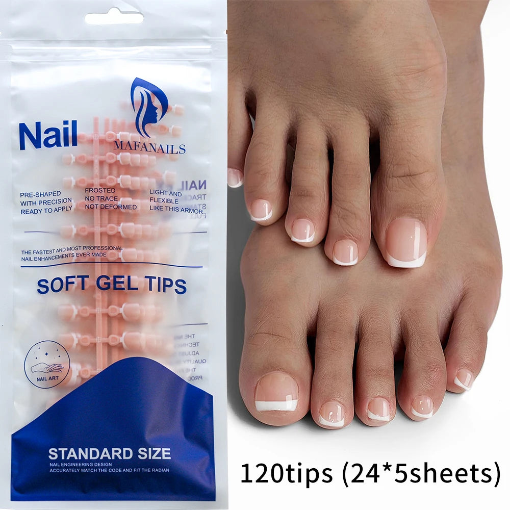 120pcs Short Square False Toe Nail Tips Pink French Soft Gel Press On Toenails White Edge Fake Toe nails Full Cover Toe Nail Tip
