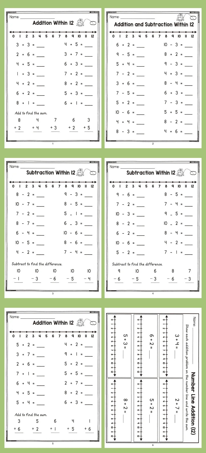 32-Page Interactive Math Learning Workbook with Addition & Subtraction Worksheets, Crossword Puzzles, Colorful Math Activities