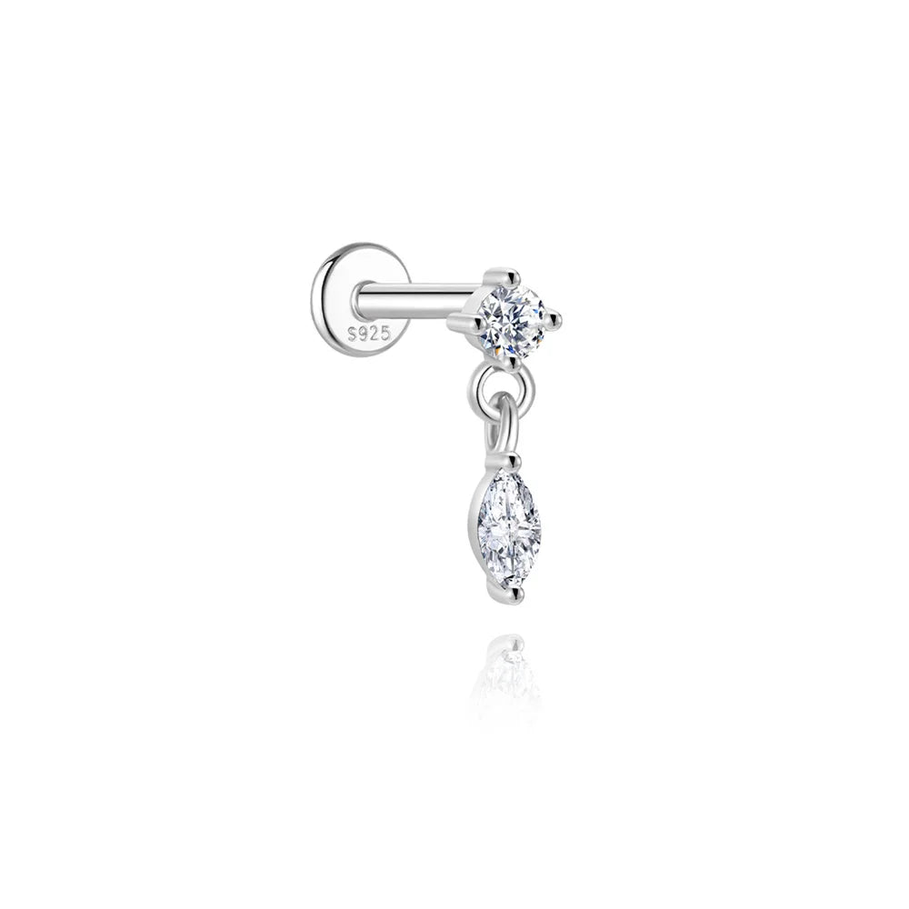 CANNER 1PC Moissanite Spherical Vertical Eight-pointed Star Piercing Earrings 925 Sterling Silver Jewelry Valentine's Day Gift