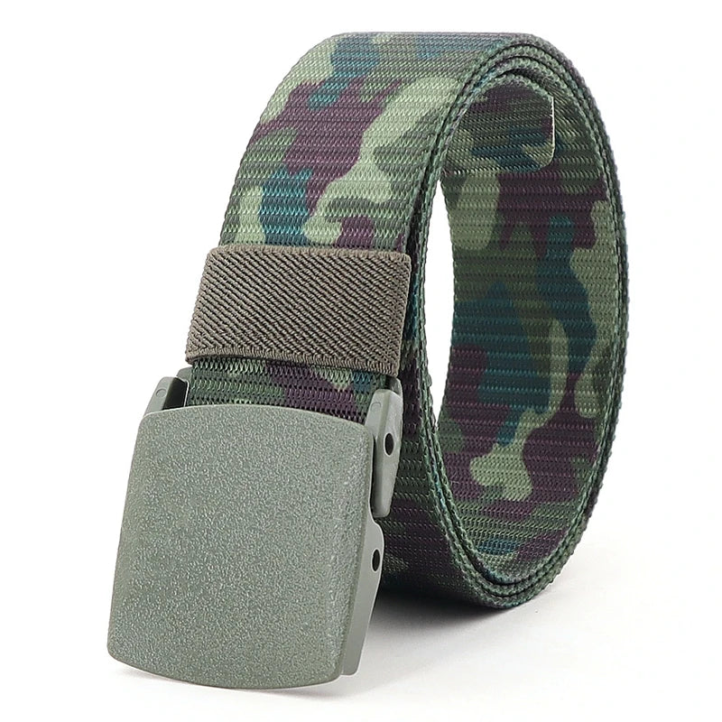 38mm Tactical Waist Belt Unisex Lightweight Weave Fabric with Plastic Buckle for Airport Security Men Women Camouflage Style