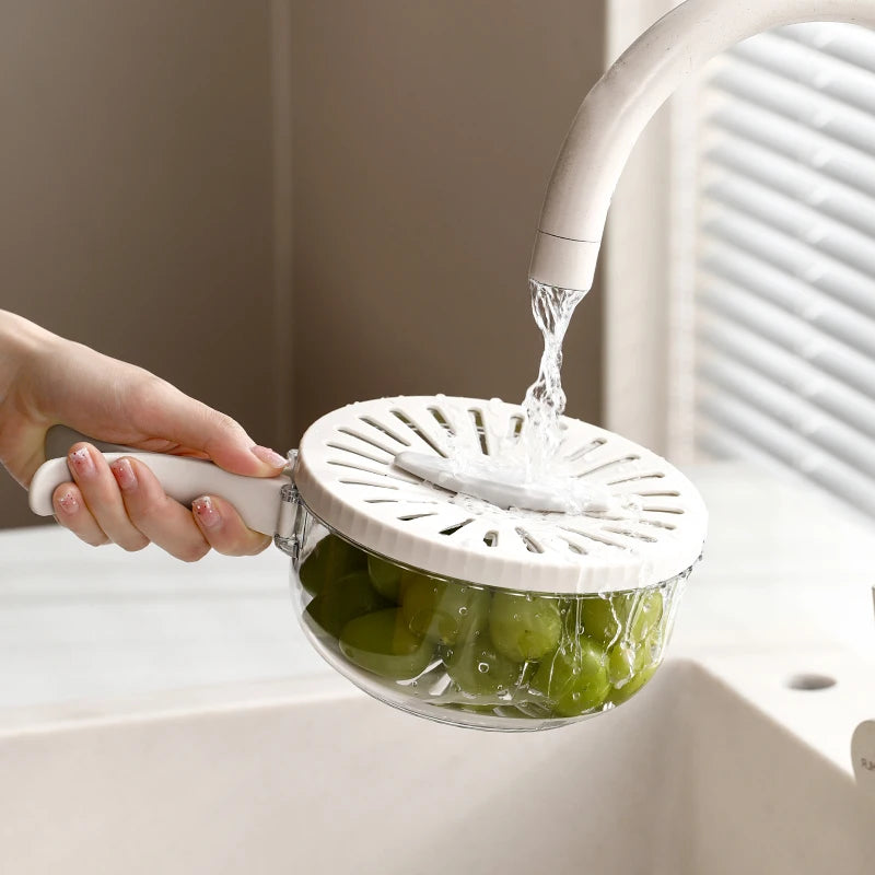 Folding Handle Drain Basket with Lid Fruit Vegetable Washing Bowl Kitchen Washing Basket Plastic Colander Water-Filtering Basin