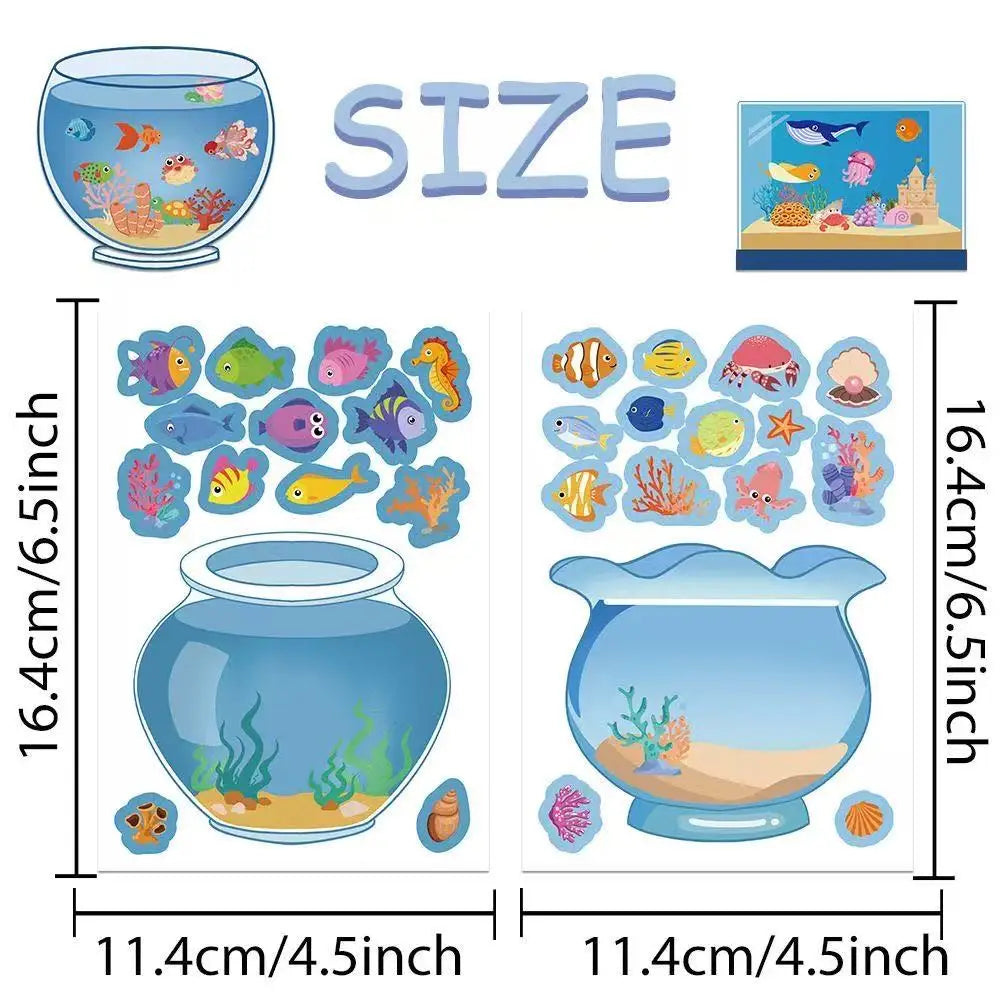 8PCS Lucky Fish Tank Puzzle Sticker Handmade DIY Notebook Desktop Creative Decoration Waterproof