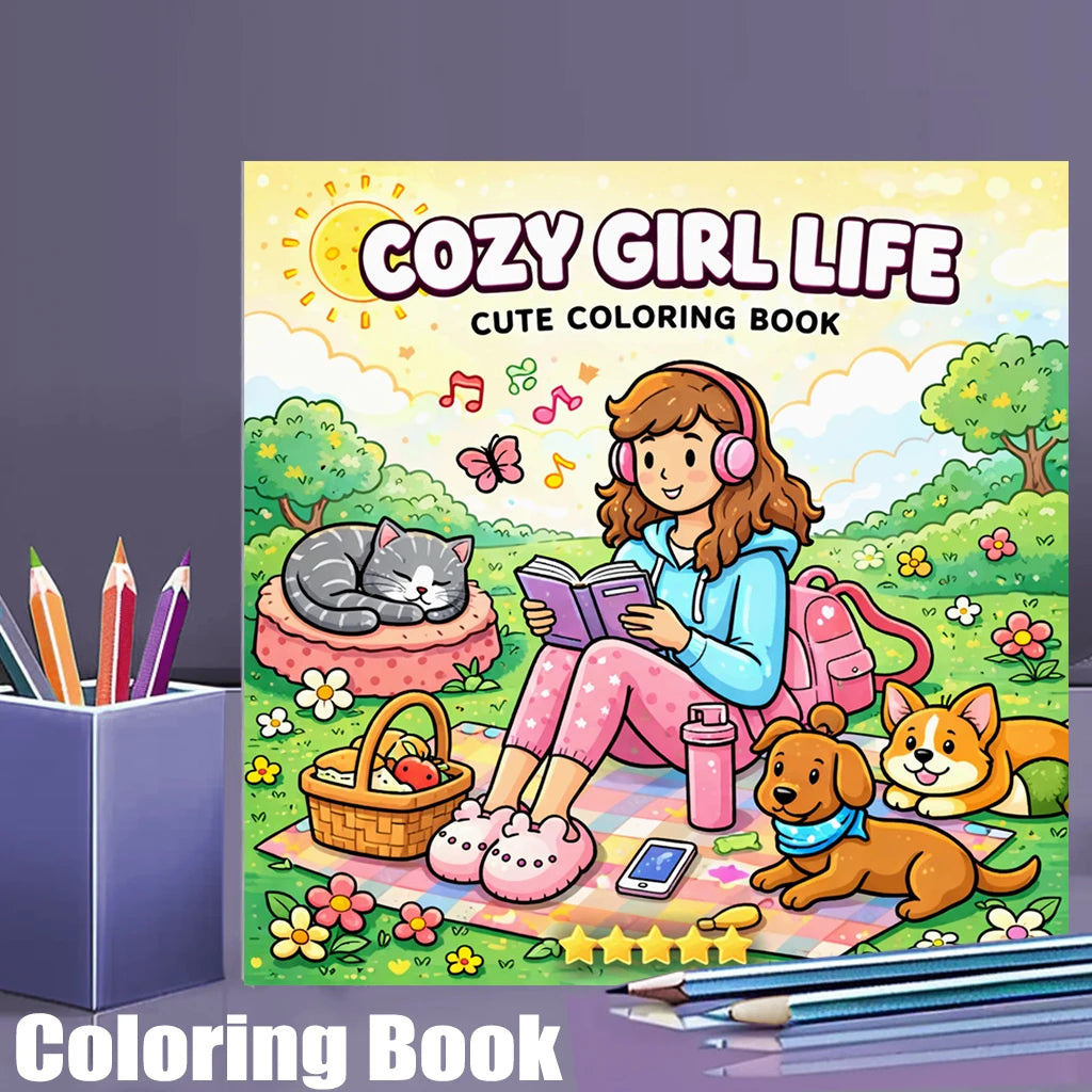 28 Pages Cozy Girls's Life Coloring Book for Adult | Colouring Book for Stress Relief, Birthday Day Gift, Back to School Supplie