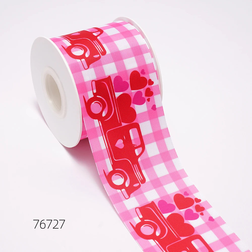 5 Yards 3inch 75mm of  Valentine's Day flowers  Printed Ribbon For Hair Bows DIY Crafts Handmade Accessories 76711