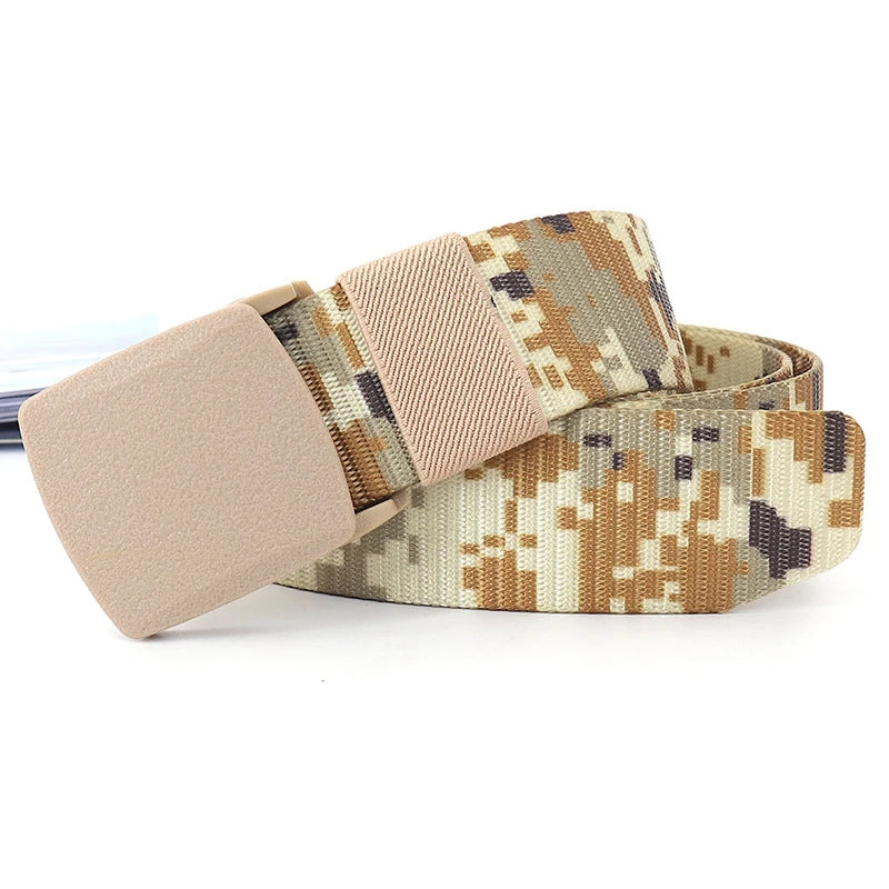 38mm Tactical Waist Belt Unisex Lightweight Weave Fabric with Plastic Buckle for Airport Security Men Women Camouflage Style