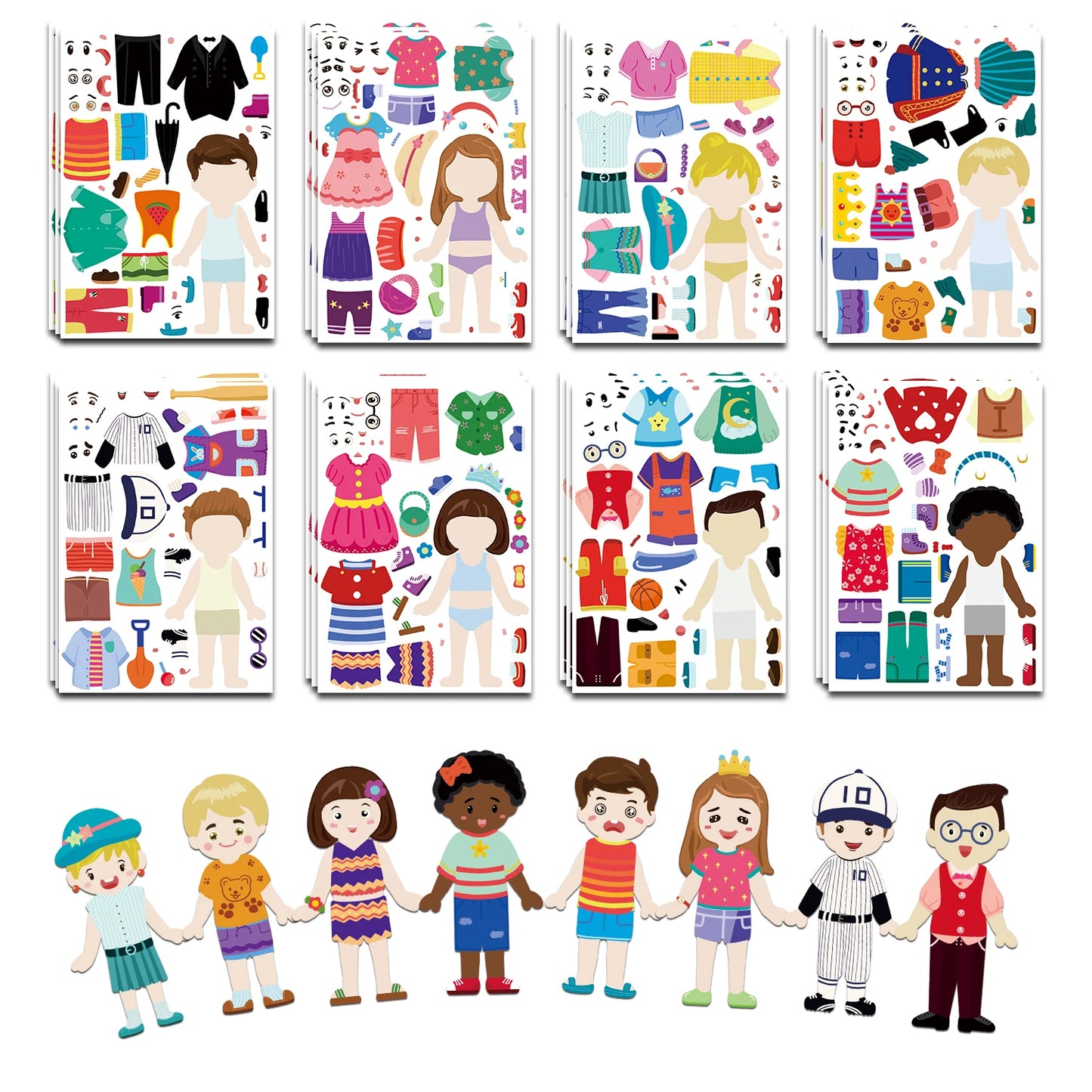 8PCS Cartoon Cute Children Dress Up Collage Scrapbook Collage Material Skateboard/Guitar/Stationery/Diary Waterproof Decorative
