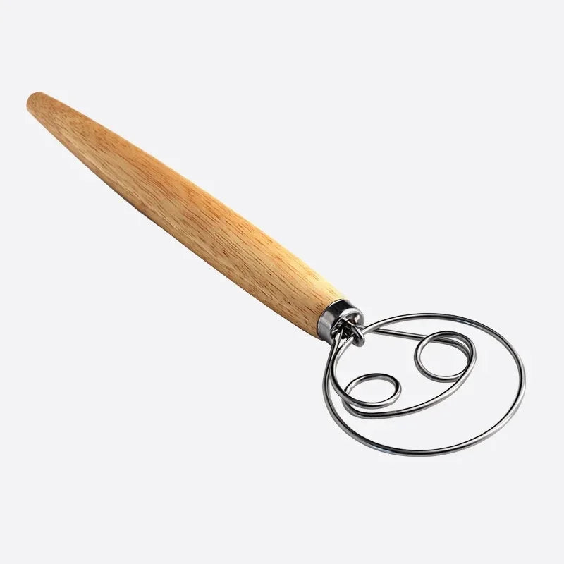 Danish Dough Whisk Stainless Steel Bread Mixer Wooden Handle Hand Blender Egg Beater DIY Baking Tools for Cake Pizza Pas