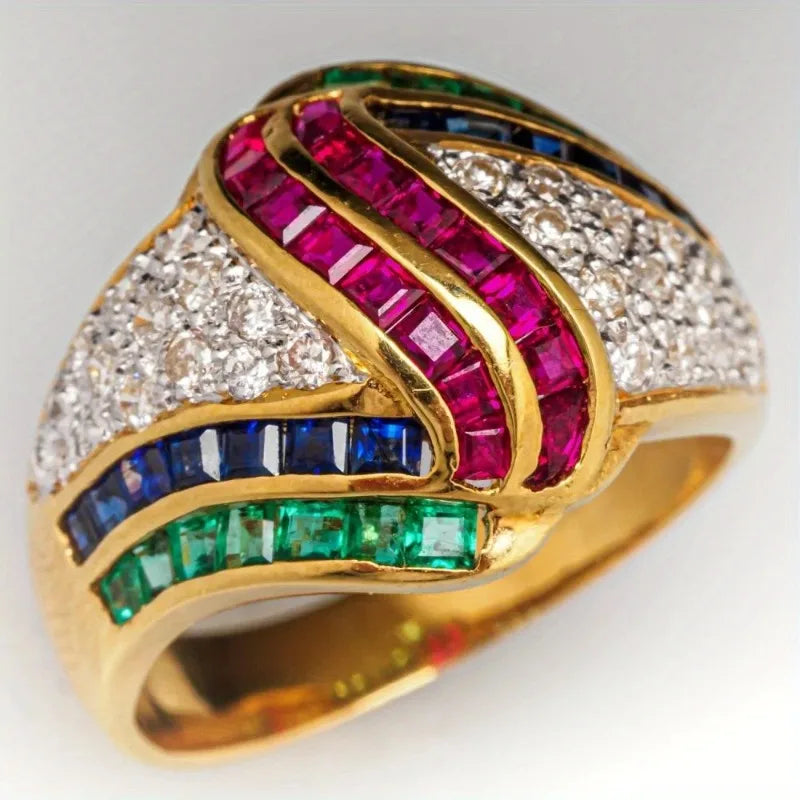 Synthetic Cubic Zirconia Ring, Women's Cocktail Ring, Women's Birthday Party Jewelry Gift