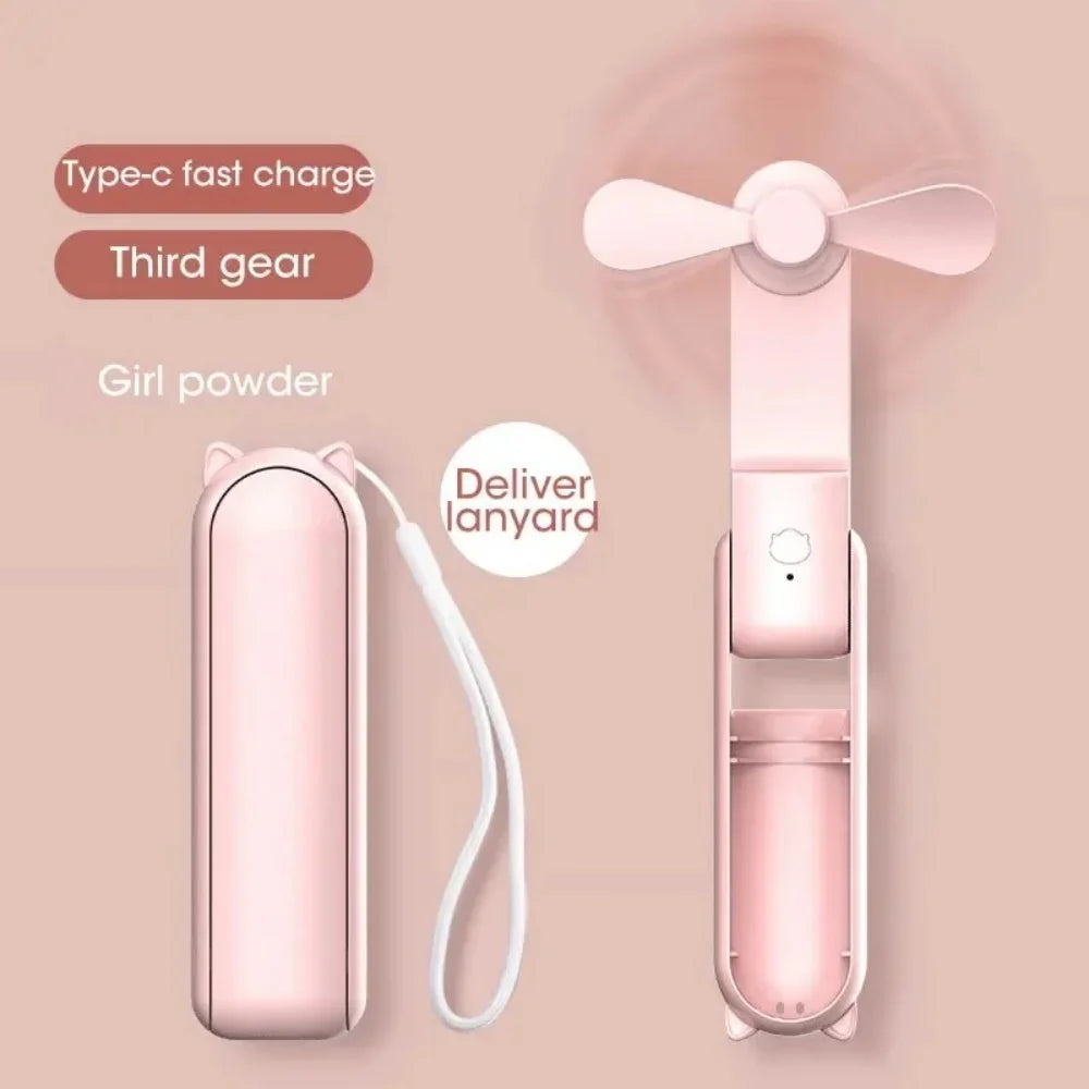 Mini Handheld Fan Type-C Charging Foldable Portable Mini Cooling 2000mAh Outdoor Rechargeable Fan Free Control High Speed Fan