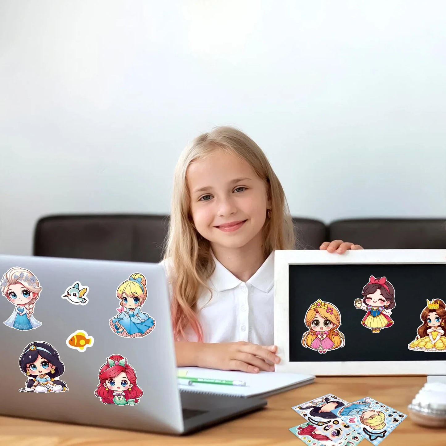 8Sheets Cute Princess Puzzle Stickers Make A Face DIY Anime Assemble Jigsaw Decals Birthday Party Decoration