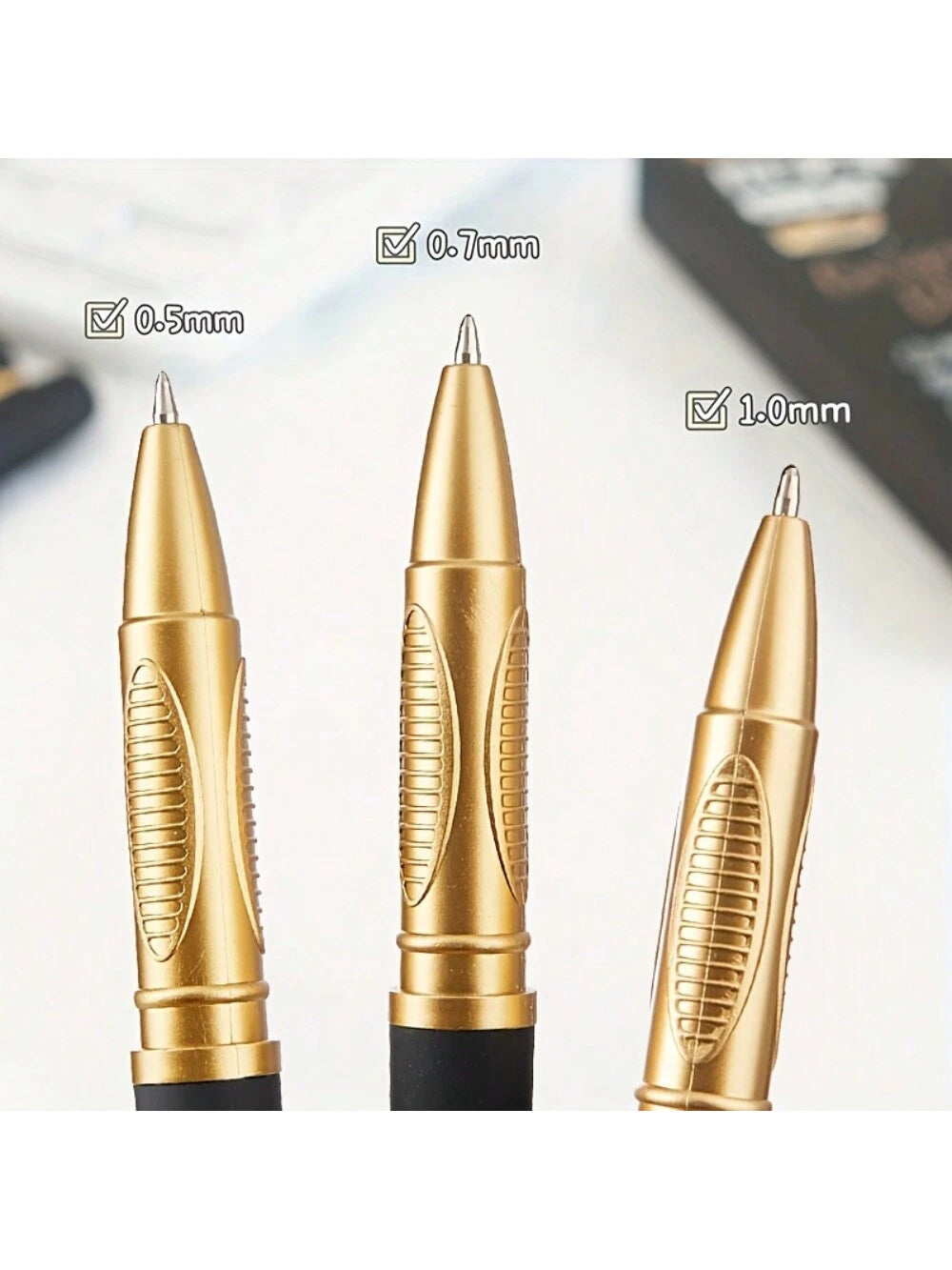 1/10Pcs-Stylish Black Gold Neutral Pen - 0.5mm Fine Tip, High Capacity, Ideal for Offices