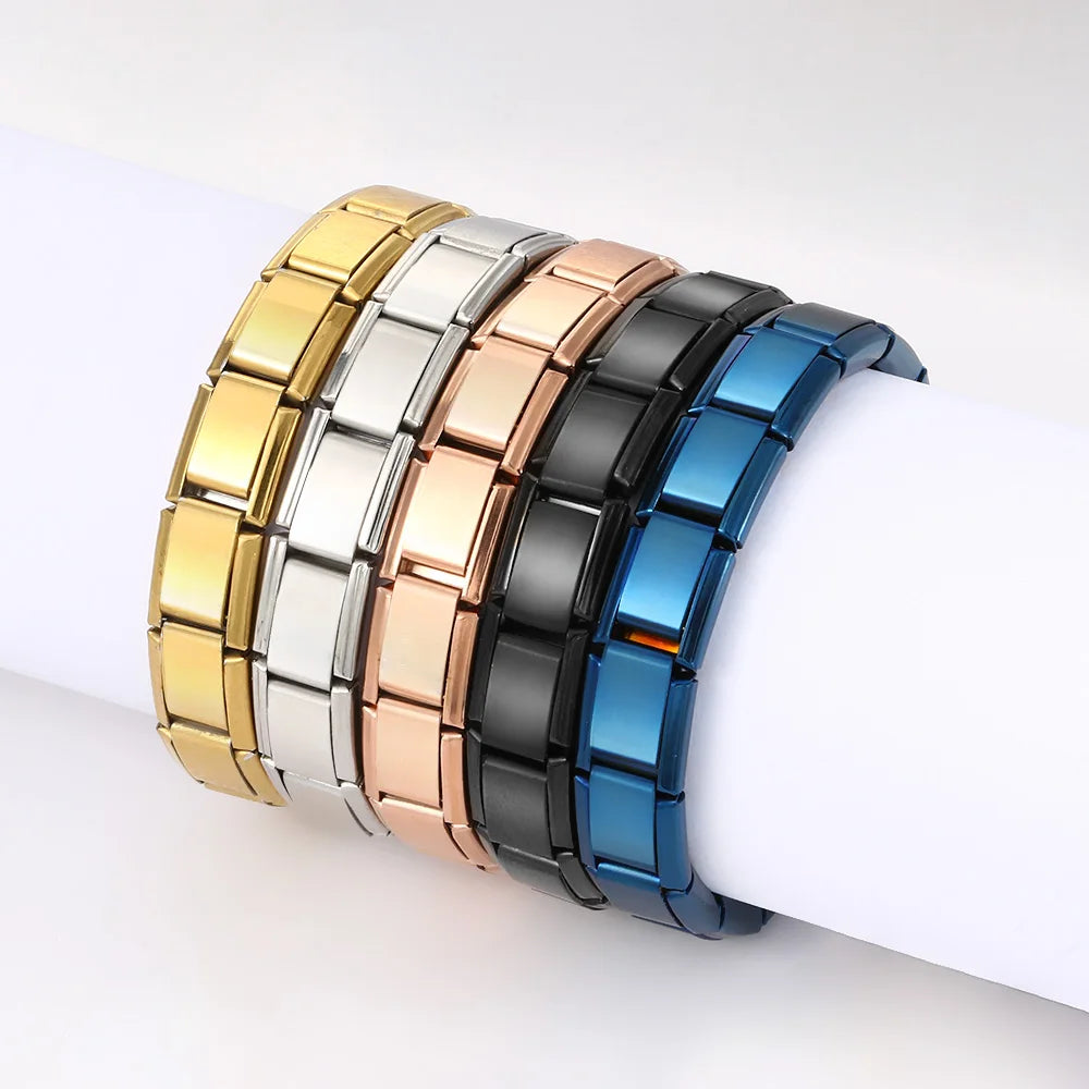 2025 Trendy 9mm Width Italian Charm Link Elastic Bracelet Fashion Stainless Steel Bangle Chain on Hand Factory DIY Making