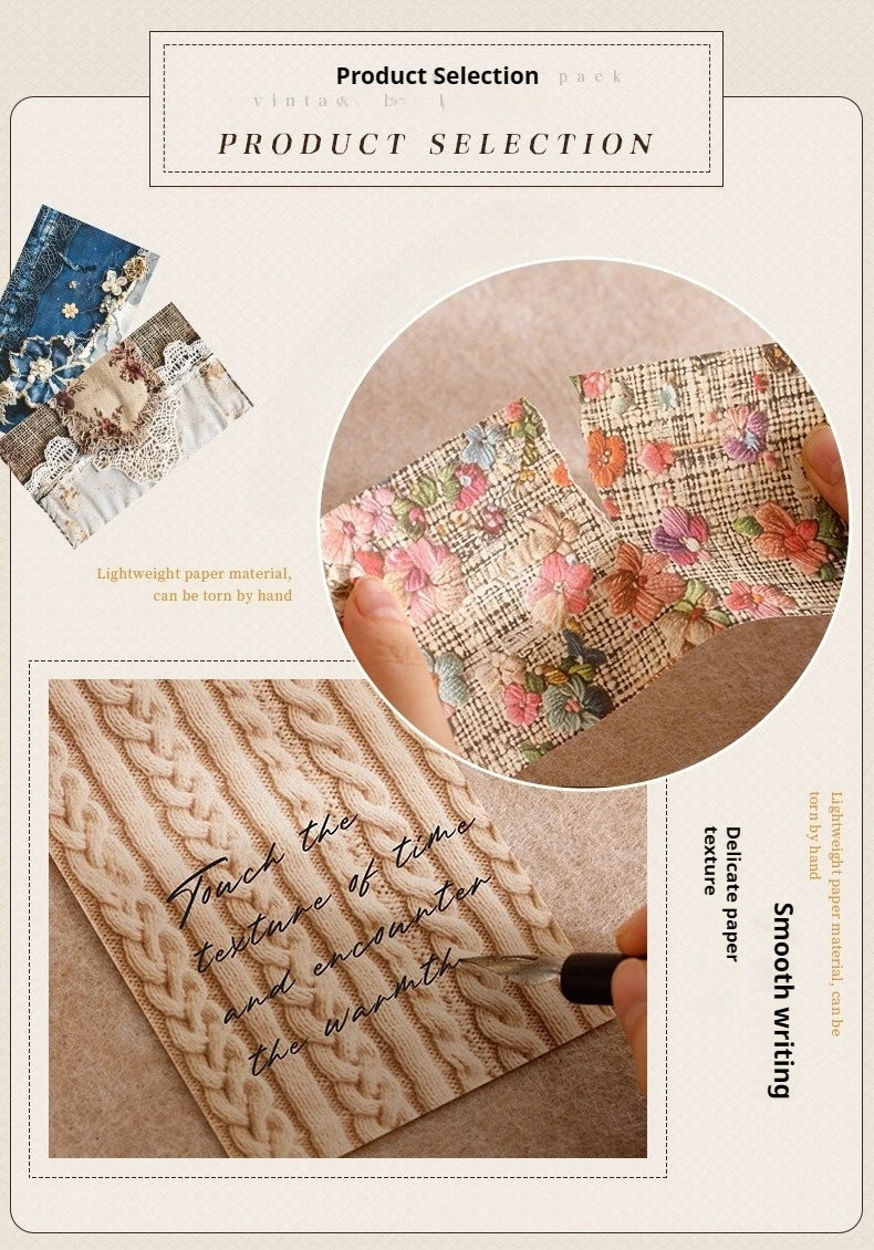 JIANWU Handmade Fabric Series Vintage Lace Flower Landscape Collage Scrapbook Material Paper Creative Junk Journal Stationery
