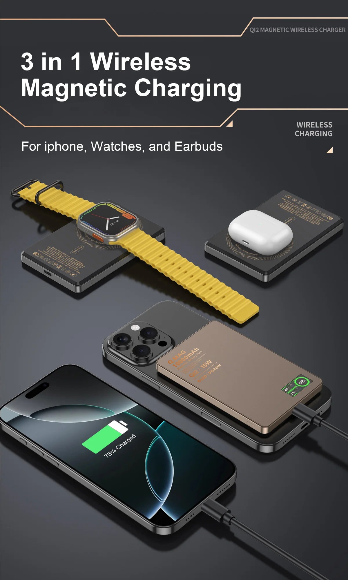 QI 2.1 Magnetic Powerbank Wireless Fast Charing Spare Portable External Battery for iPhone 12-17 Pro Watch Airpods 5000/10000mAh