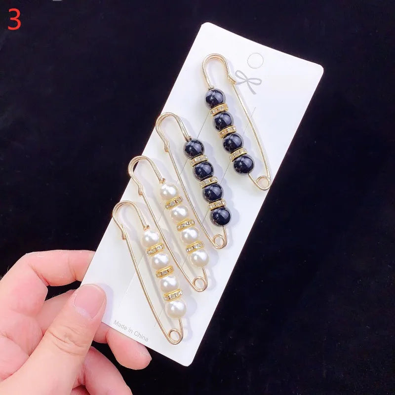 Pearl Brooches Set Waist Buckle Cardigan Jeans Button Brooch Pins Women Sweater Coat Anti Fall Pearls Clothes Pin Decoration