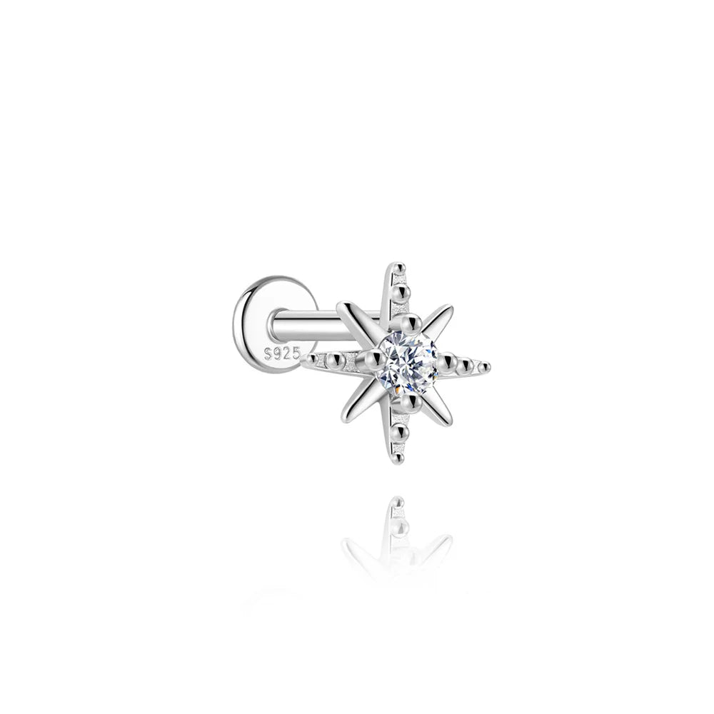 CANNER 1PC Moissanite Spherical Vertical Eight-pointed Star Piercing Earrings 925 Sterling Silver Jewelry Valentine's Day Gift