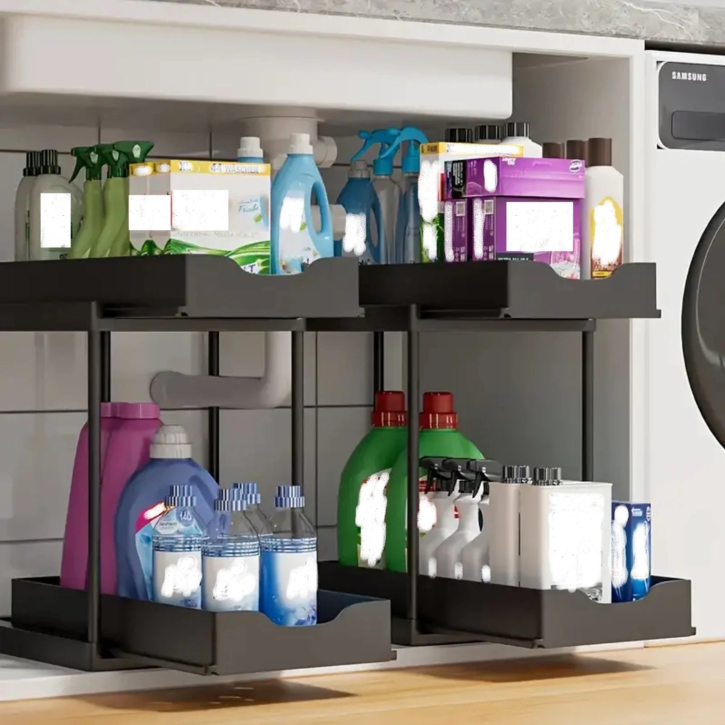New 2 Tier Under Sink Organizer, Pull Out Sliding Rack, Multi-Function Shelf for Kitchen Bathroom,Space Saving Cabinet Organizer