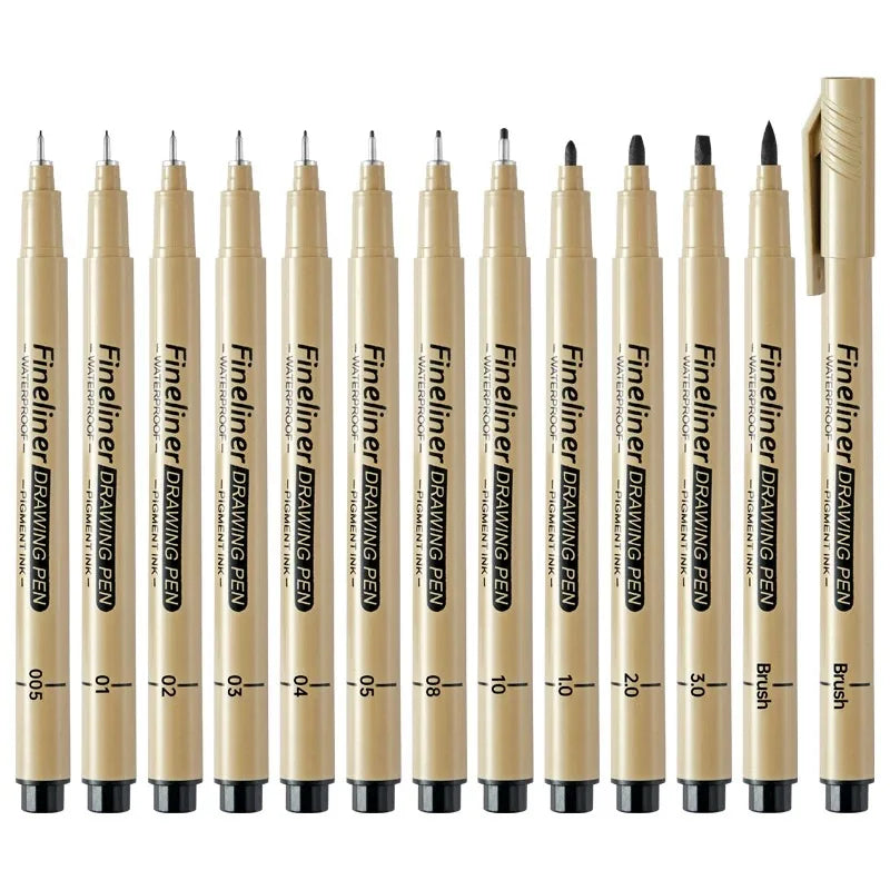 1pcs Black Fineliner Micron Pen 005-3.0mm Waterproof Pigment Ink for Manga Sketching Technical Drawing