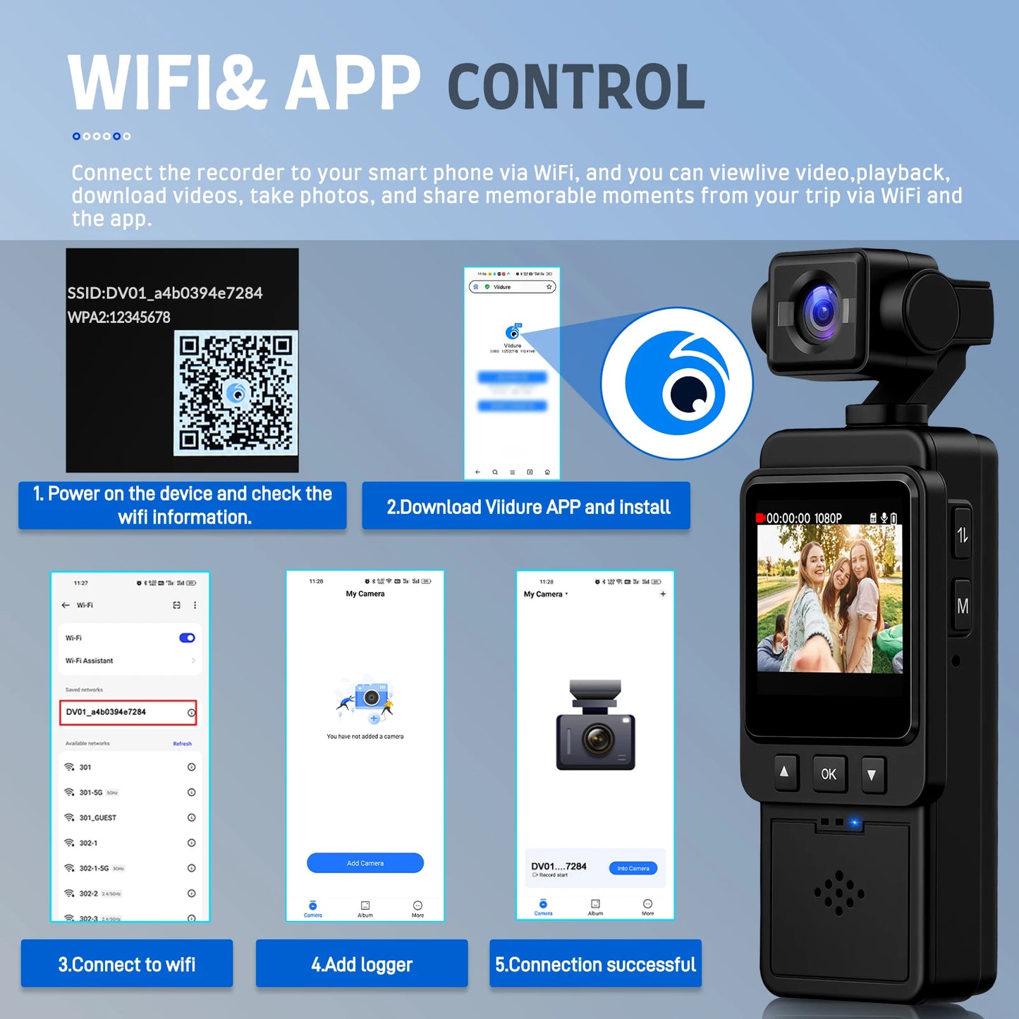 Inefala 1080P Sports Pocket Camera 1.54" Mini Lens 180° Rotatable WiFi Wireless Video Recorder 5hours Endurance Motion Camera