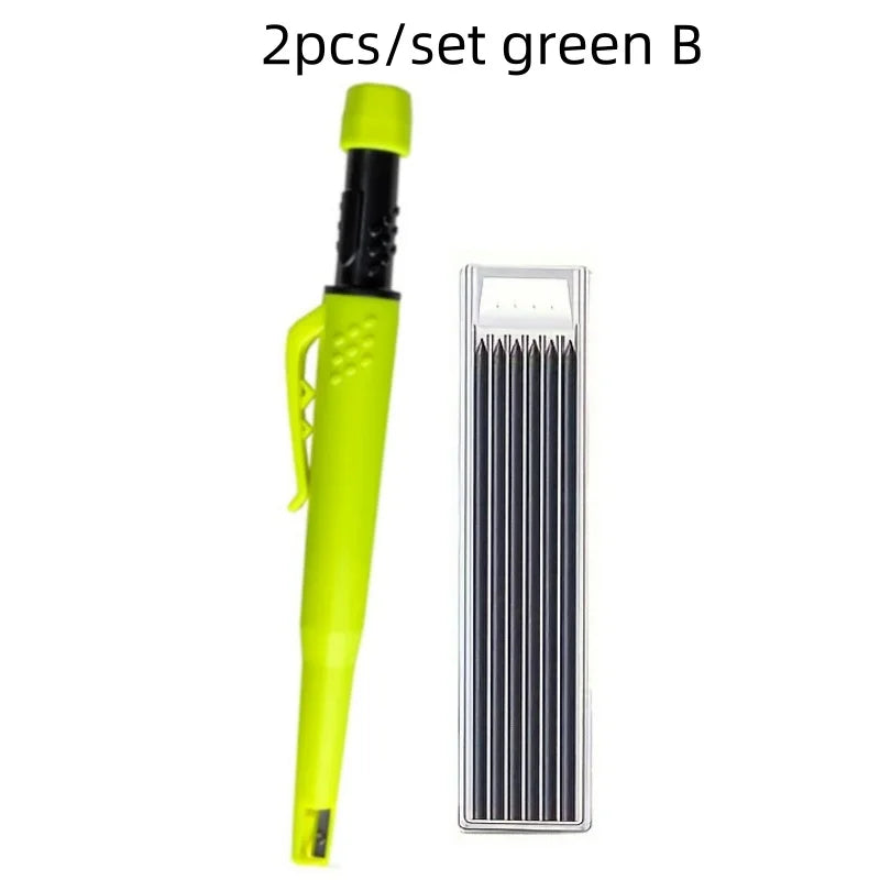 Solid Carpenter Pencil Set 2.8mm Deep Hole Mechanical Pencil Marker with Built in Sharpener for Carpenter Woodworking Architect