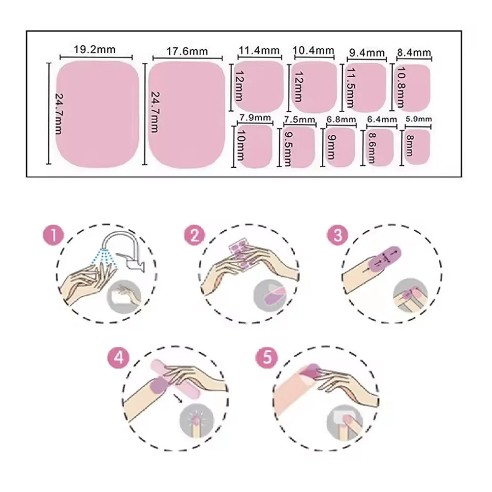 5Sheets/110Tips Summer Glitter Toe Nail Stickers Full Cover Nail Wraps Solid Color Adhesive Toenails Decals for Women DIY Foot &