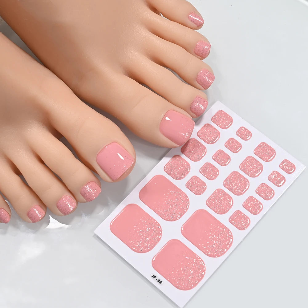5Sheets/110Tips Summer Glitter Toe Nail Stickers Full Cover Nail Wraps Solid Color Adhesive Toenails Decals for Women DIY Foot &