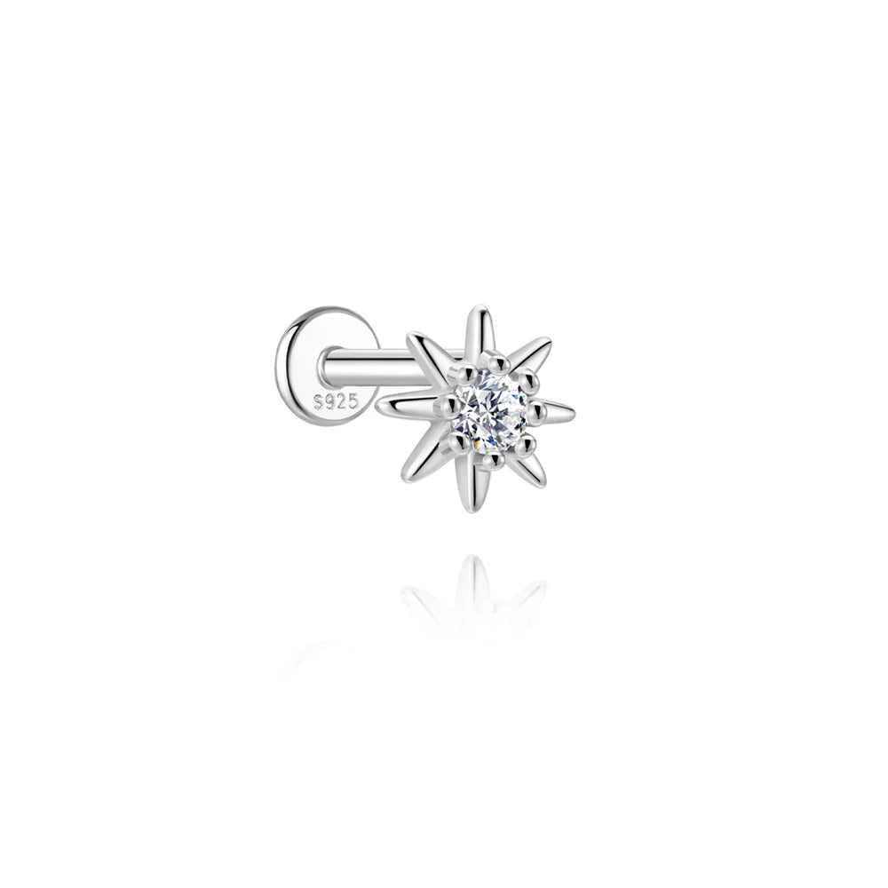 CANNER 1PC Moissanite Spherical Vertical Eight-pointed Star Piercing Earrings 925 Sterling Silver Jewelry Valentine's Day Gift