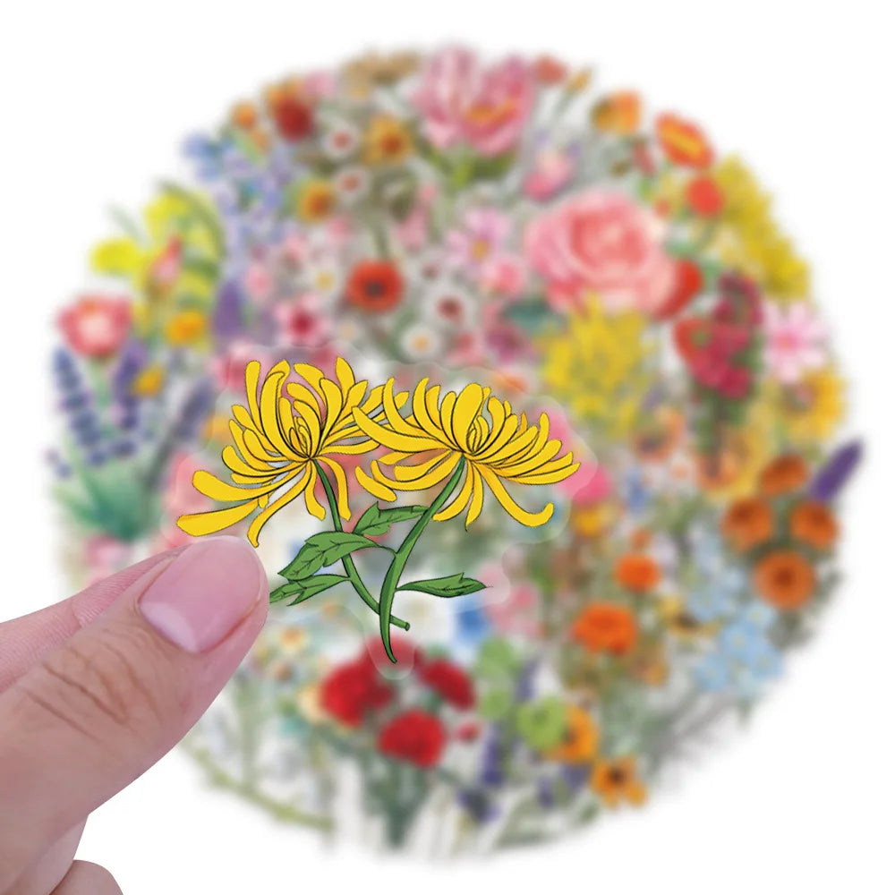 60PCS Transparent Flowers Stickers Graffiti Stickers DIY Diary Phone Case Handmade Scrapbook Aesthetic Stickers