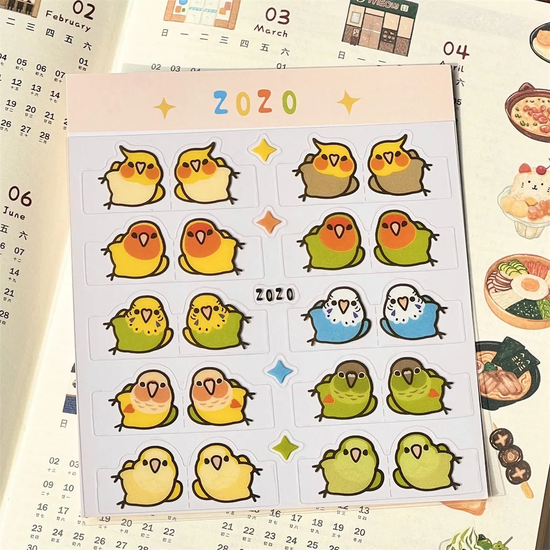 10/20 Creative and Cute Parrot Index Stickers, PET Bookmark, Hand Account Notebook Classification Sticky Notes, Art Labels