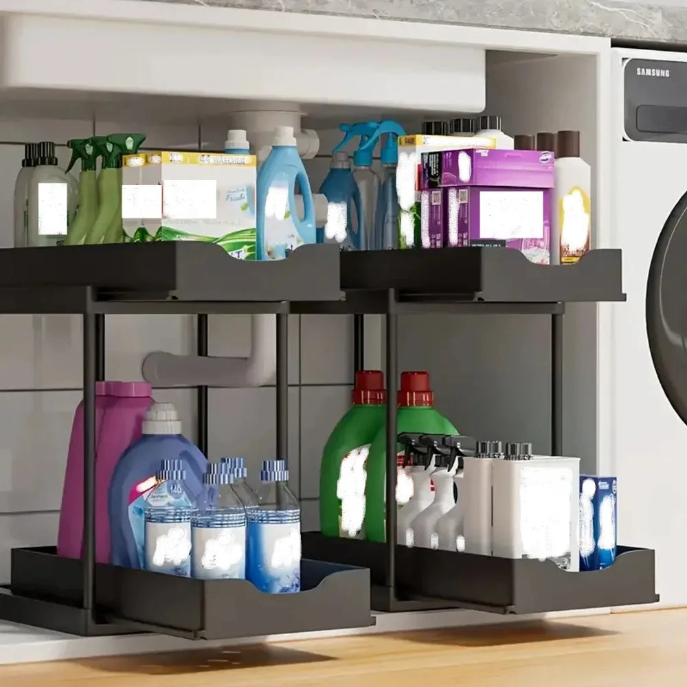 New 2 Tier Under Sink Organizer, Pull Out Sliding Rack, Multi-Function Shelf for Kitchen Bathroom,Space Saving Cabinet Organizer