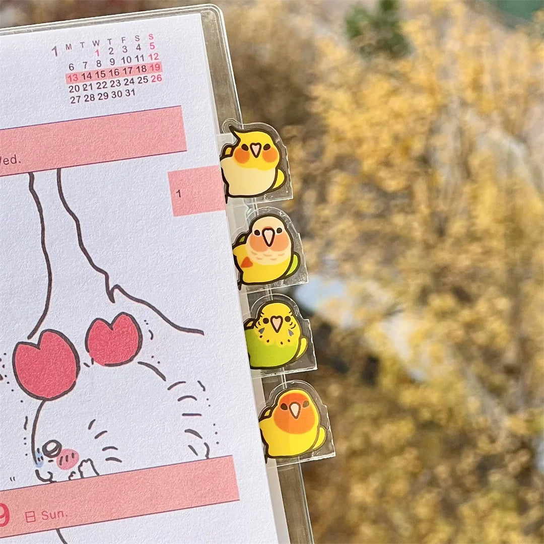10/20 Creative and Cute Parrot Index Stickers, PET Bookmark, Hand Account Notebook Classification Sticky Notes, Art Labels